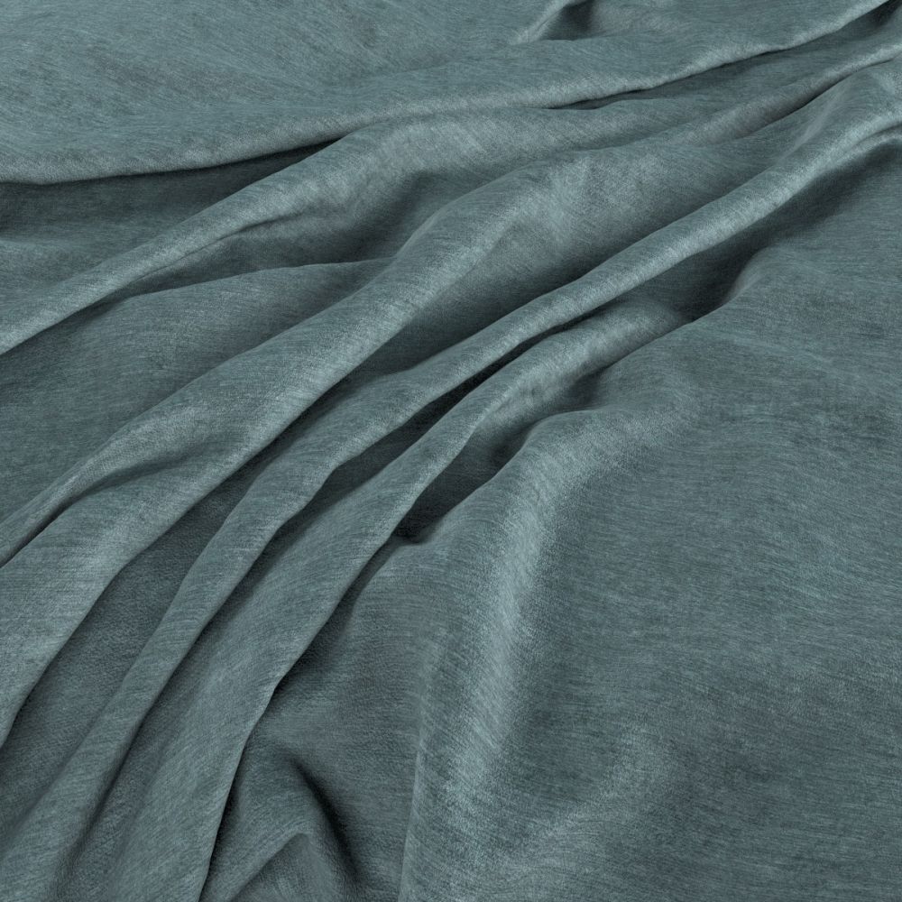 Draped Aurea Chenille Dusk Blue fabric showcasing its smooth, washable texture and elegant appearance for creative crafting and home decor.