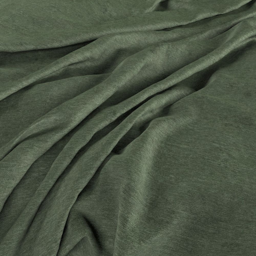 Draped Aurea Chenille Thyme fabric showcasing its soft texture and elegant green hue, perfect for crafting and interior design.