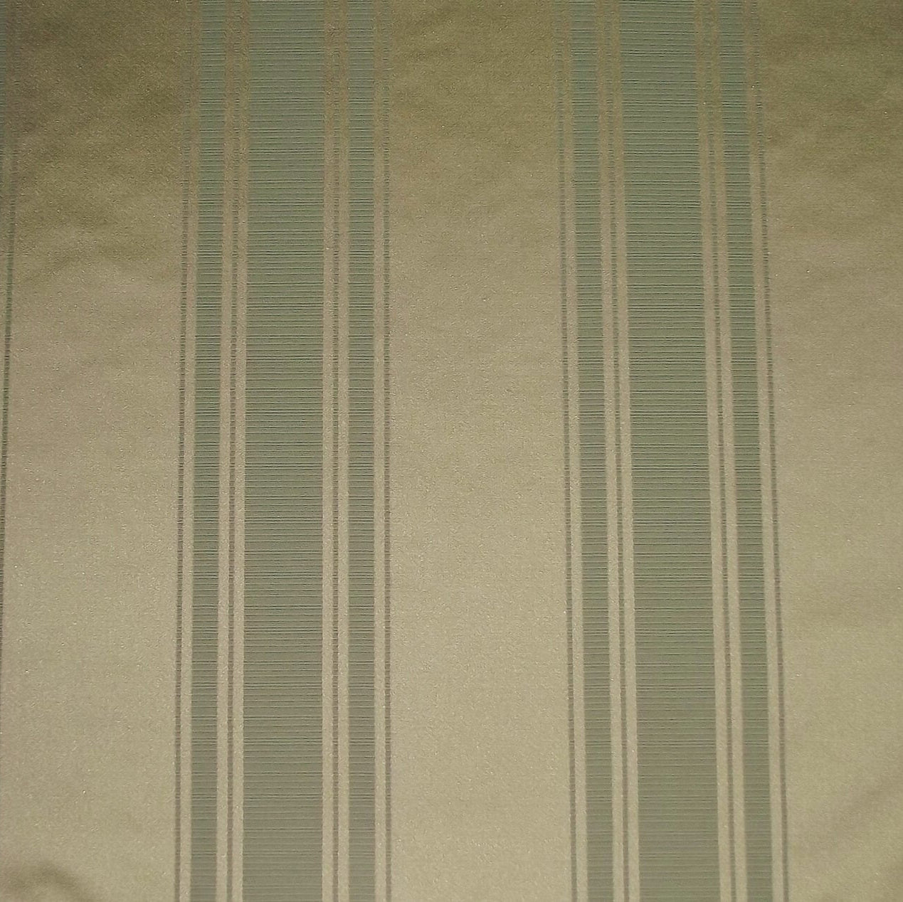 Blenheim Stripe Fabric Wedgewood in gold and green tones with a damask stripe pattern, ideal for flame-retardant upholstery and curtains.