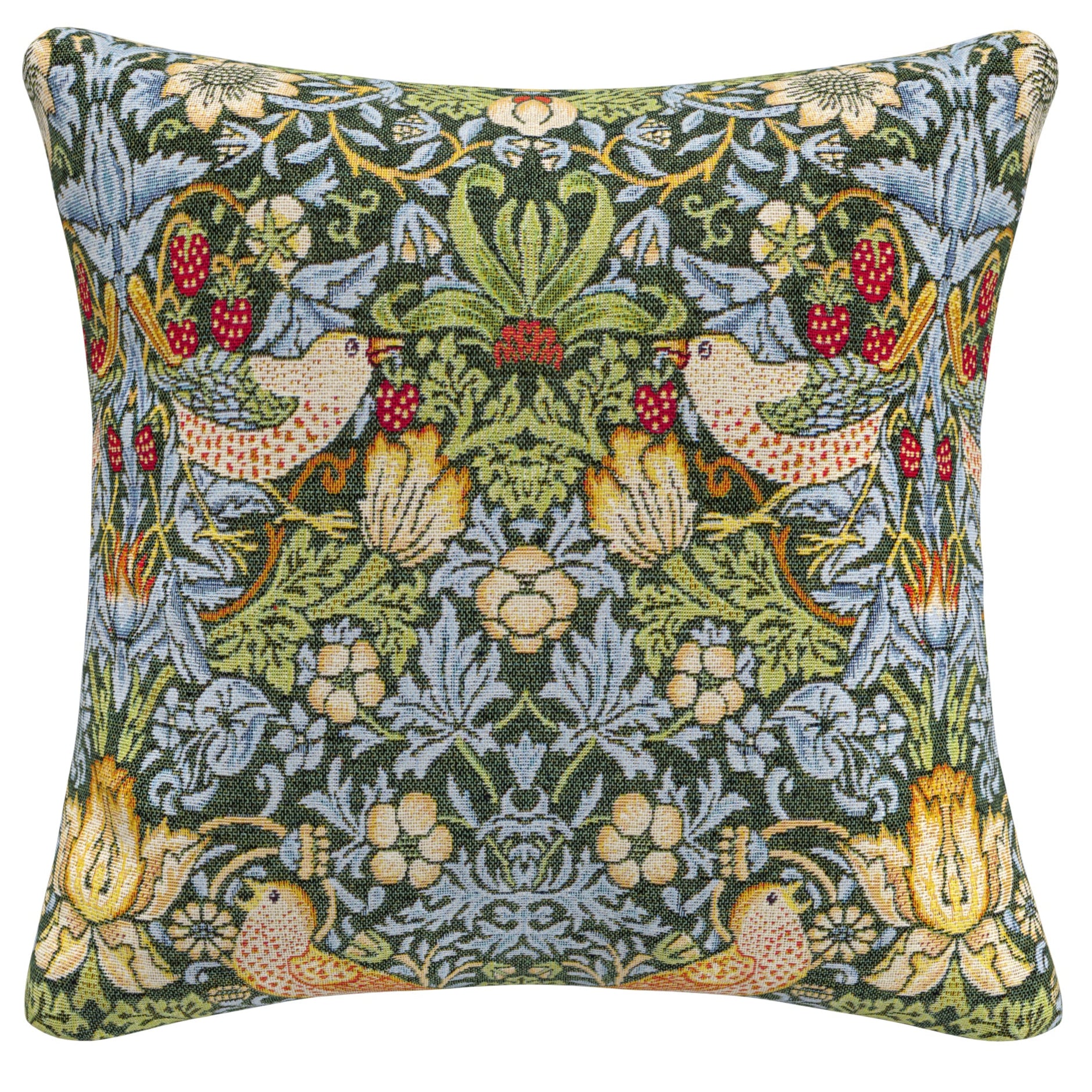 William Morris Cushion Strawberry Thief Tapestry Forest Green