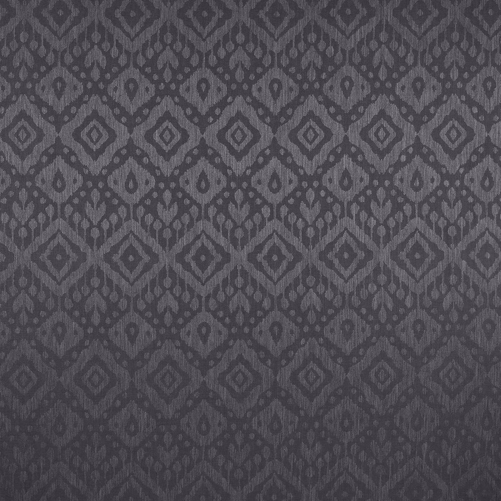 Detailed view of Axum Woven Jacquard Anthracite fabric showcasing geometric Ikat patterns in earthy charcoal tones for upholstery use.