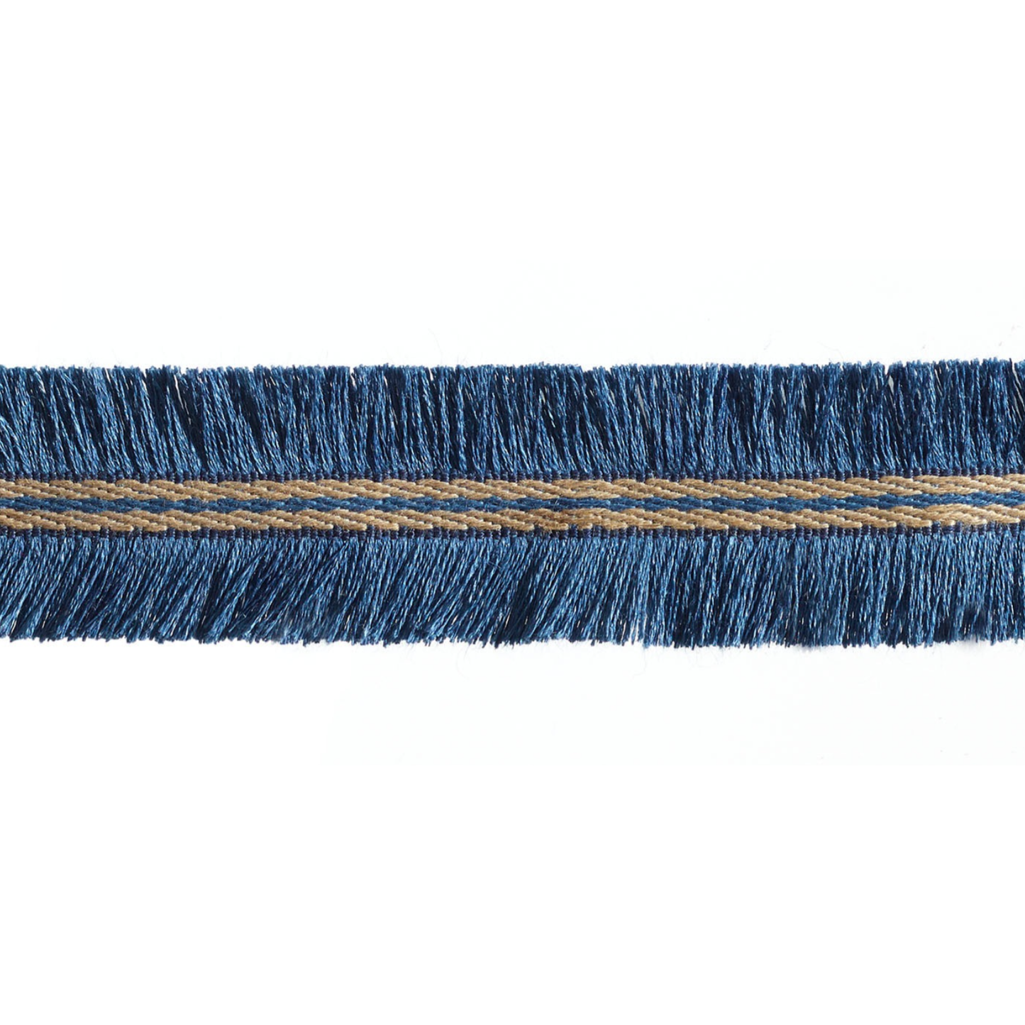 Blue fringe trim on a white background