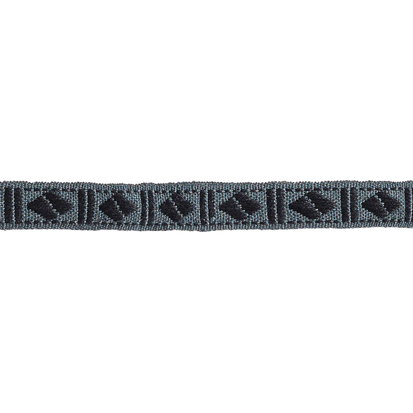 Textile braid trim with geometric pattern on a white background
