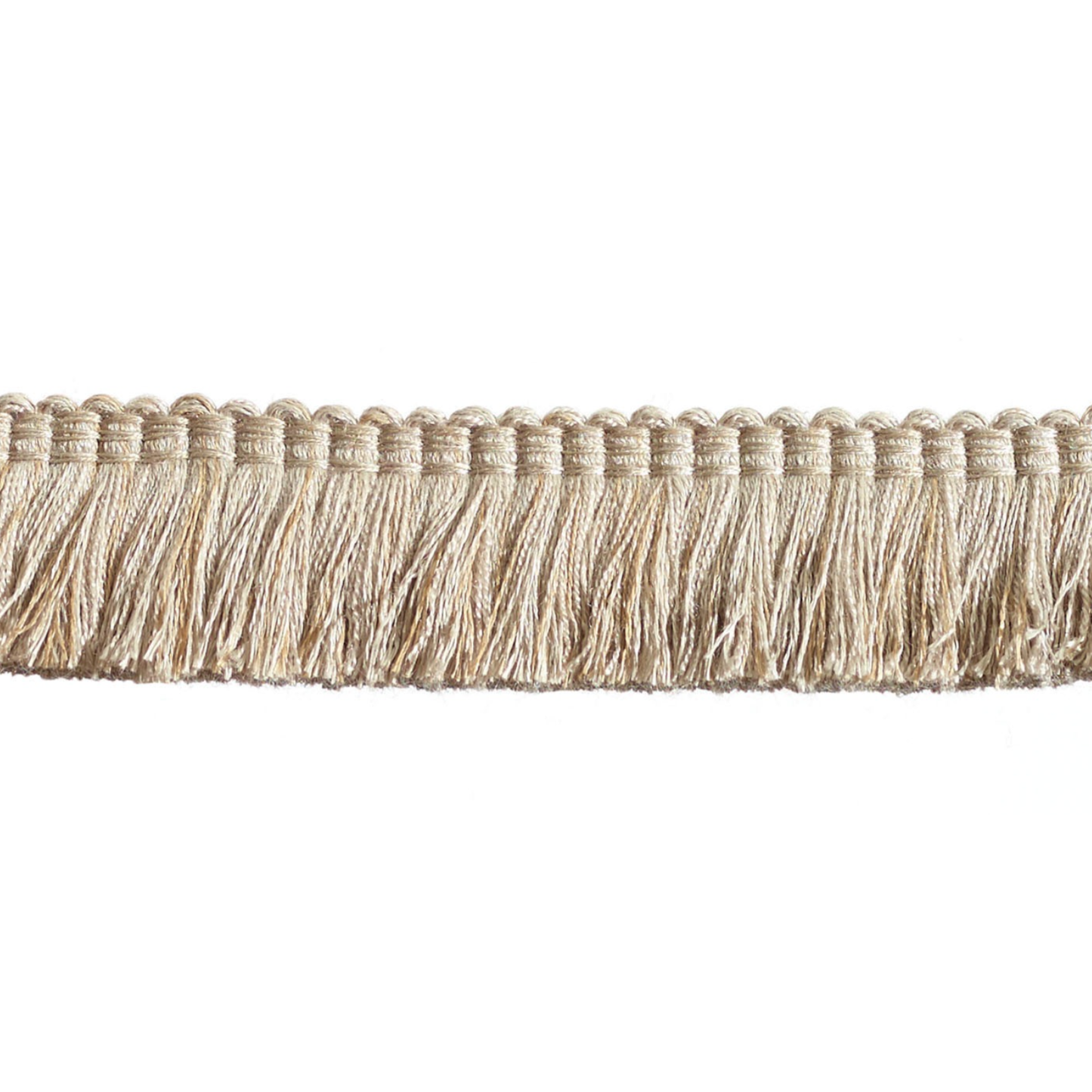 Beige fringe trim on a white background