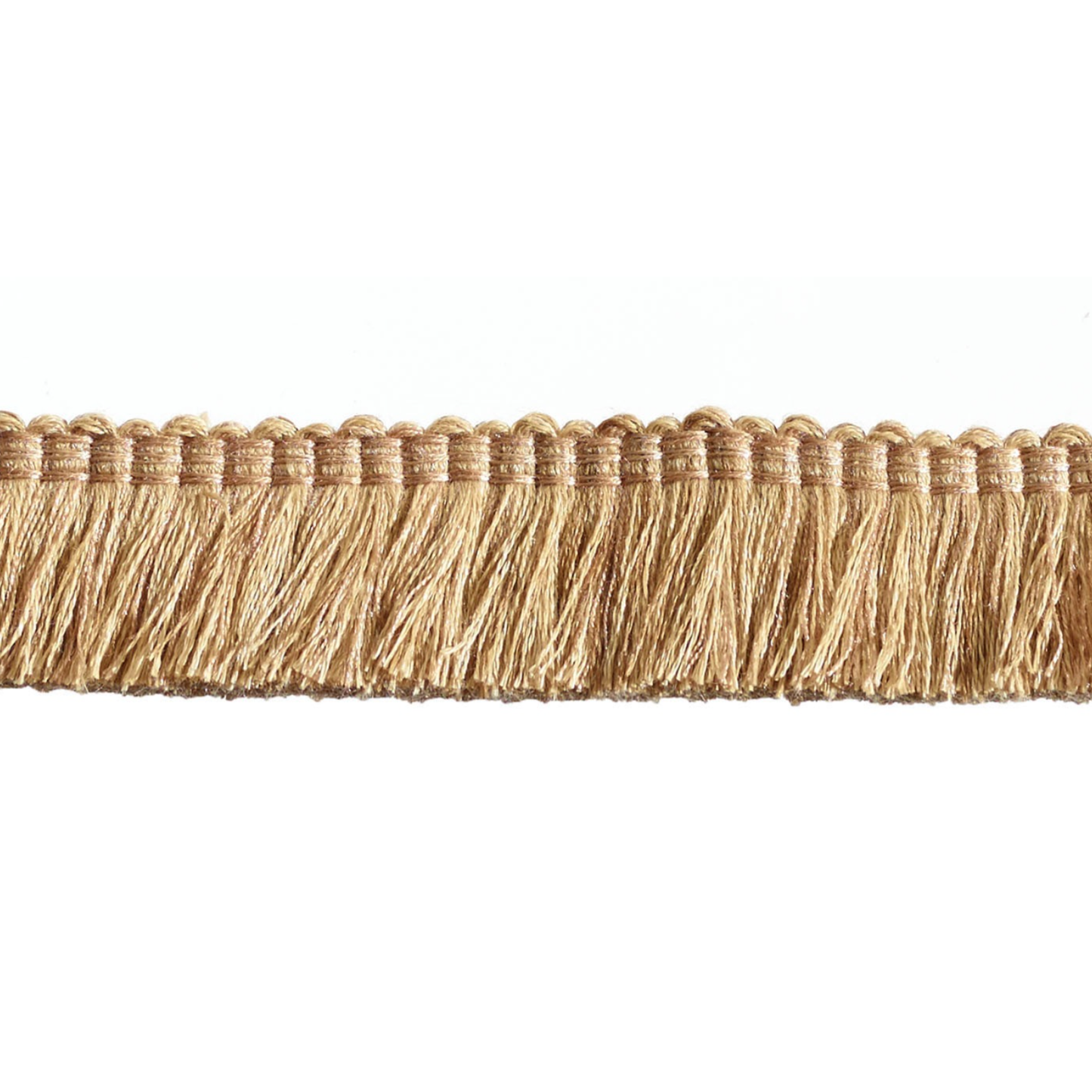 Gold fringe trim on a white background