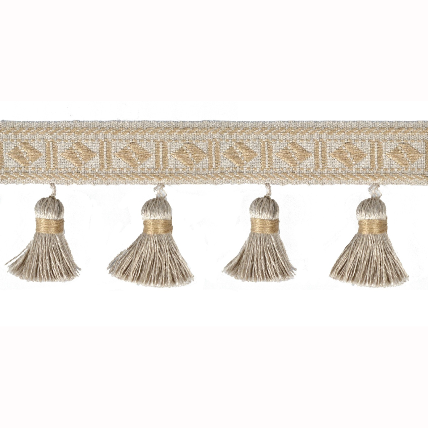 Baya Diamond Tassel Fringe 60mm Trim Pale Stone
