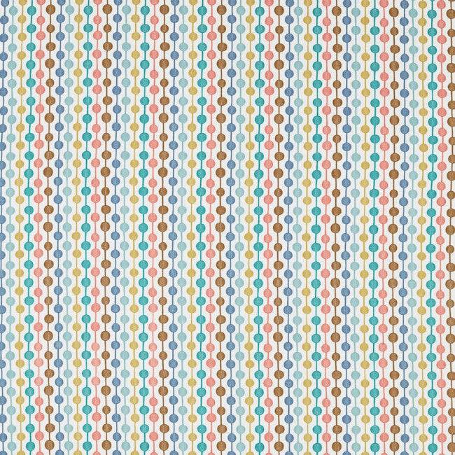 Bayford Julep embroidered fabric with colourful vertical stripes and playful circles, ideal for curtains and blinds in modern interiors.
