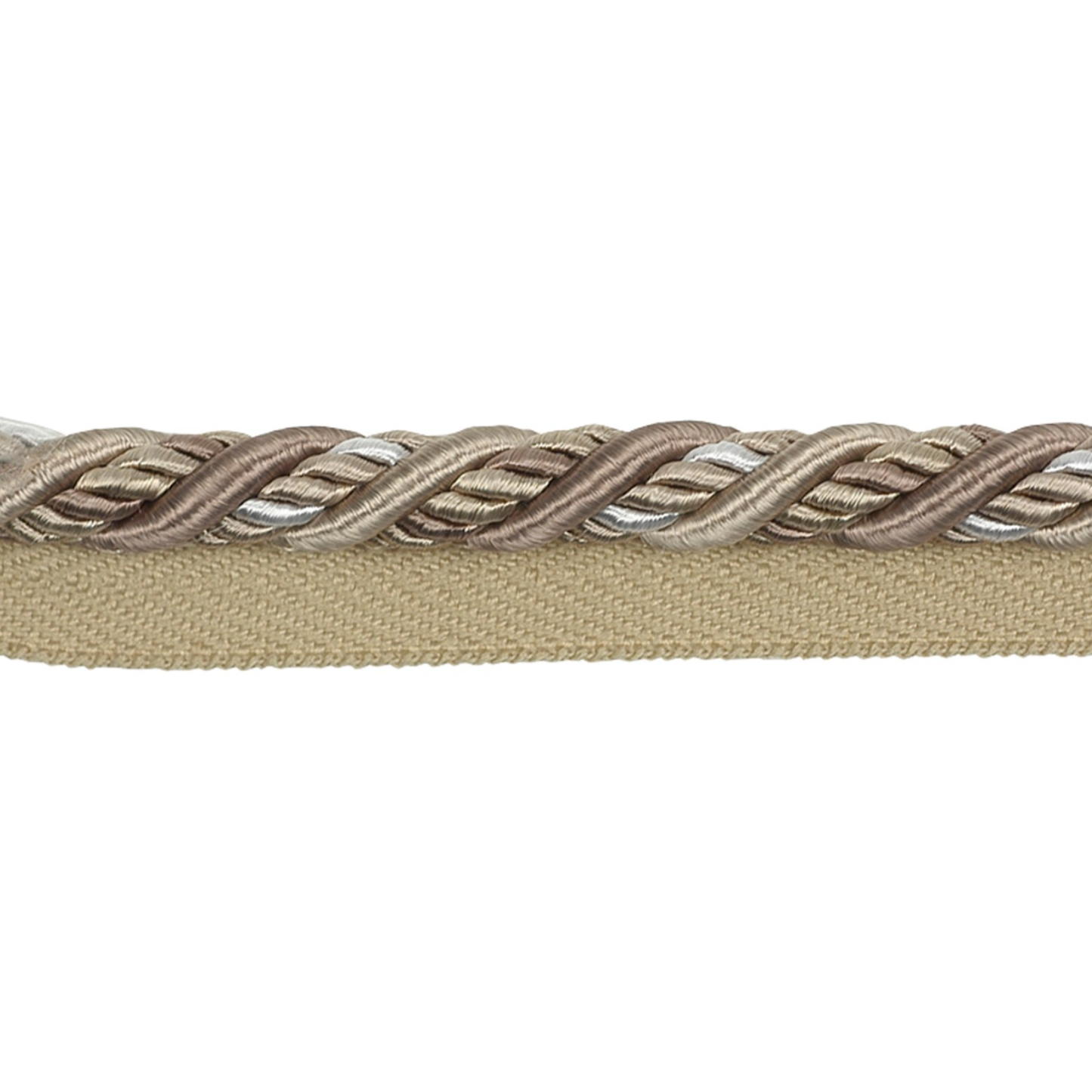Braided belt with metallic finish on a beige background