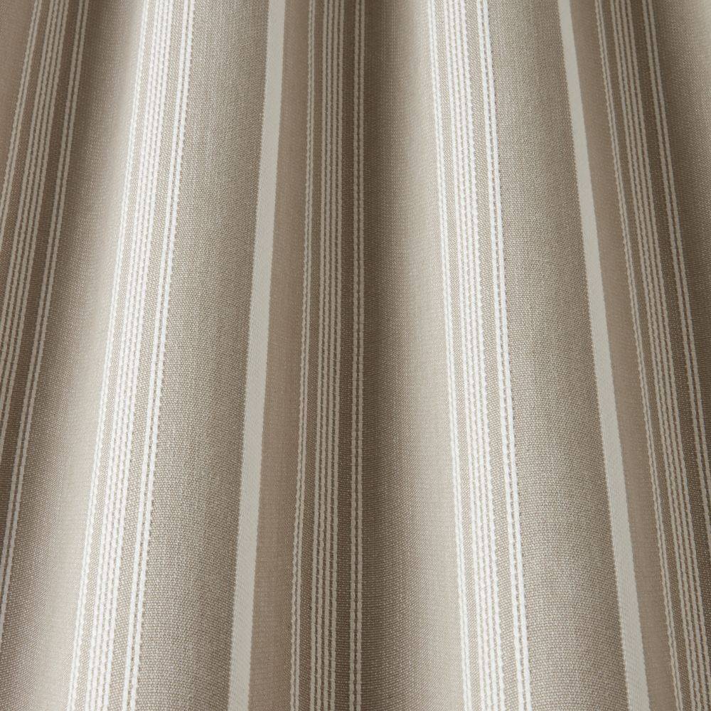 Close-up of Benedict Woven Stripe Cloud cotton fabric draped to highlight its soft texture and refined stripe pattern for curtains.