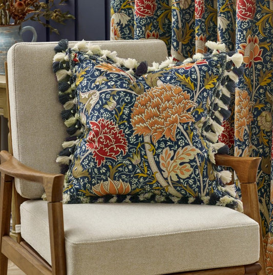 Cray Tasselled Velvet Cushion Indigo-Berry