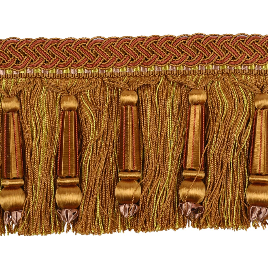 Decoluxe Beaded Cut Fringe 125mm Trim Burnished Copper