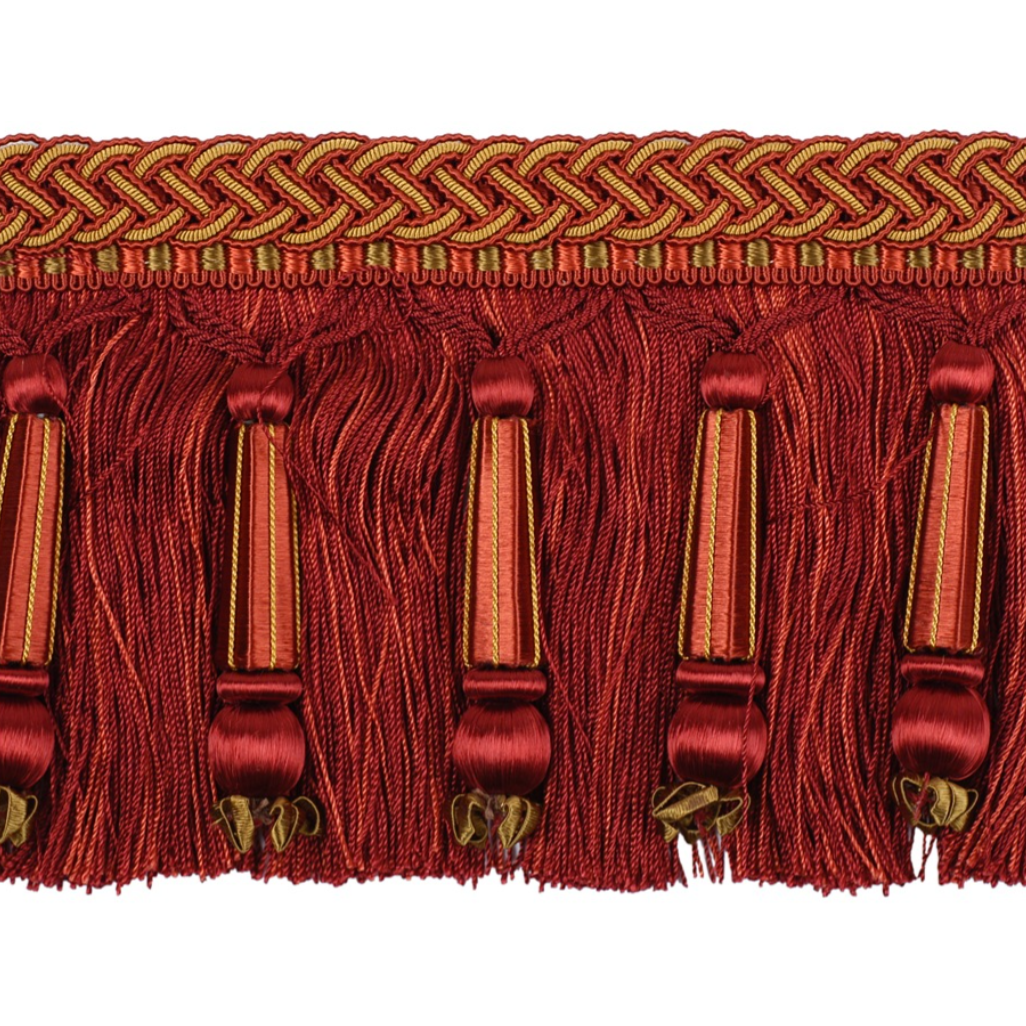 Decoluxe Beaded Cut Fringe 125mm Trim Crimson Gold