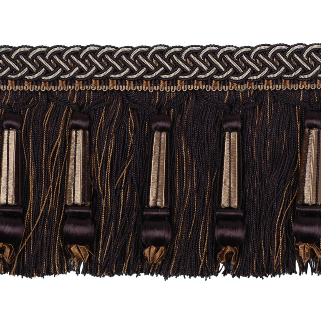 Decoluxe Beaded Cut Fringe 125mm Trim Pewter Noir