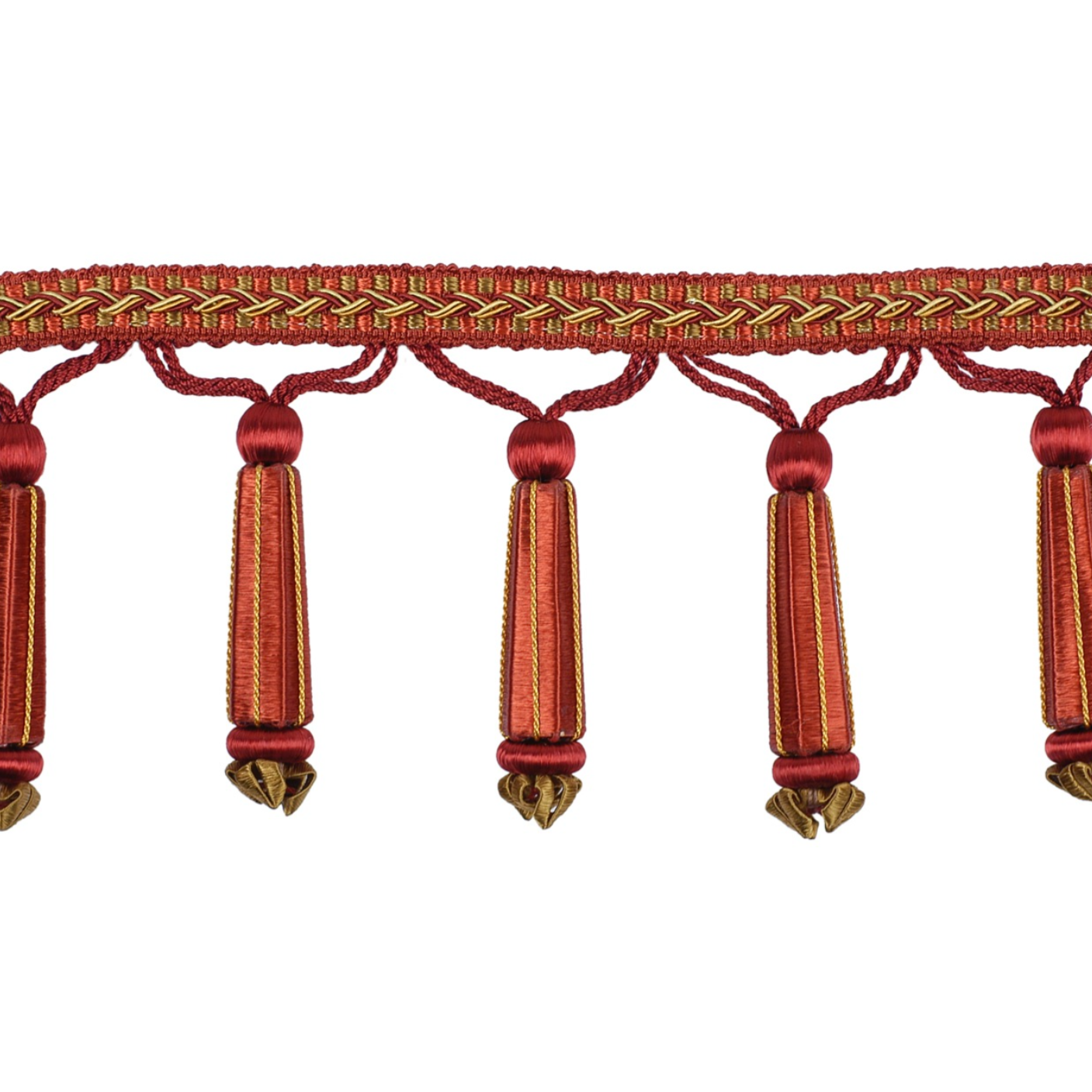 Decoluxe Beaded Fringe 95mm Trim Crimson Gold