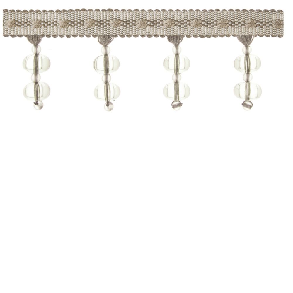 Encanto beaded fringe in mink colour with double bead design on a narrow header, ideal for curtains and blinds in home décor.