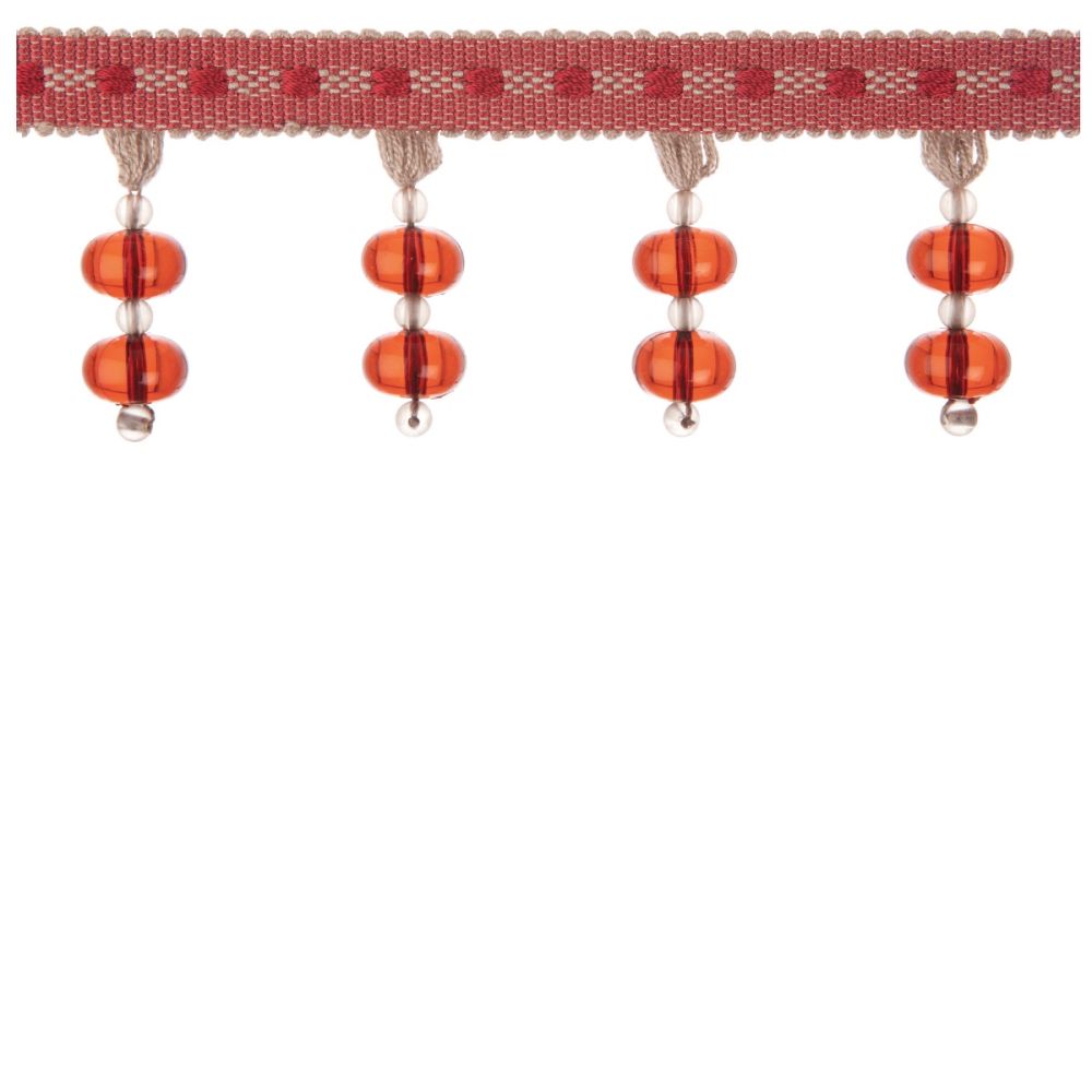 Encanto Beaded Fringe in ruby red with double bead design and narrow heading, ideal for blinds and curtain accessories in Home & Garden décor.