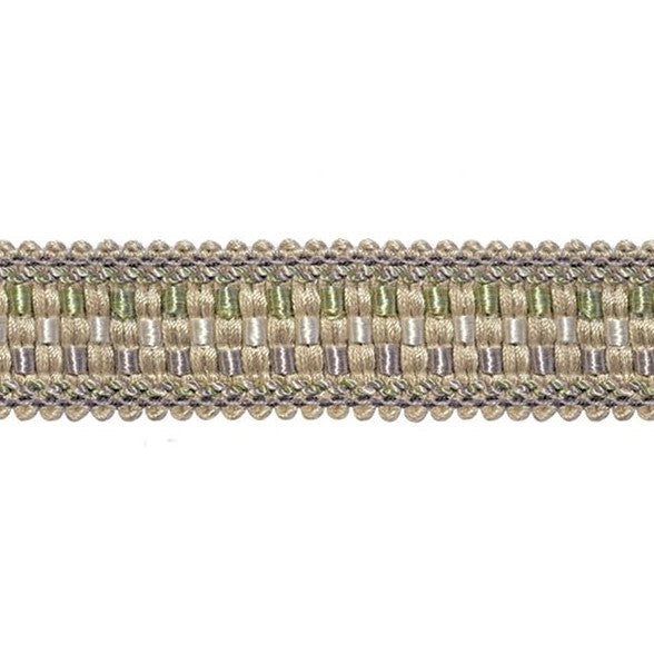 Florence braid trim in lavender with intricate beaded fringe design, ideal for curtain embellishments and fabric customisation in home décor.