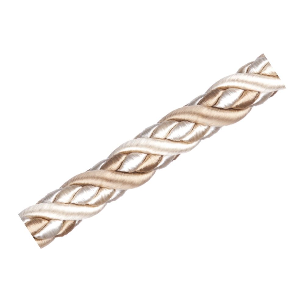 Florence Cord Trim Beige with intricate braided design in beige and cream tones, ideal for curtain accessories and fabric embellishments.