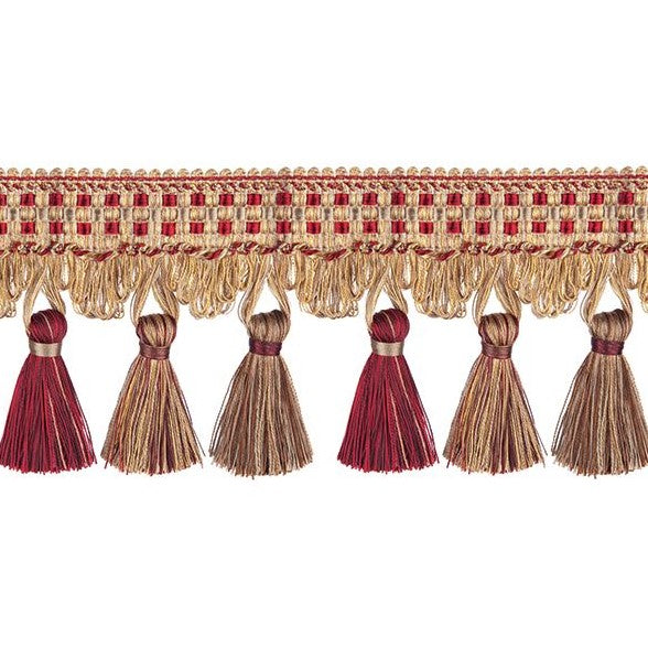 Florence Tassel Fringe Wine in red and gold tones, ideal for decorative trims and curtain accessories in home décor.