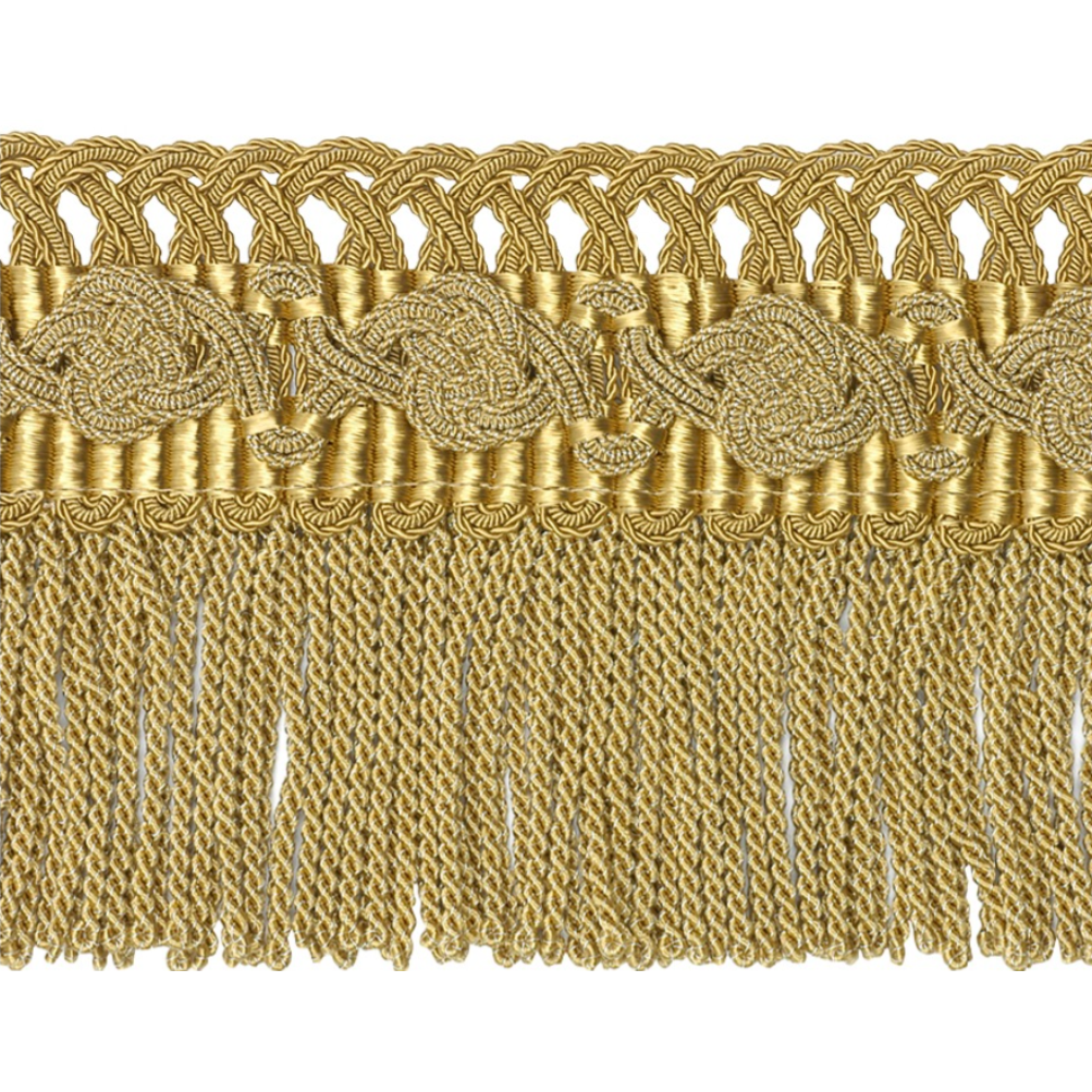Gold fringe with decorative pattern on a white background