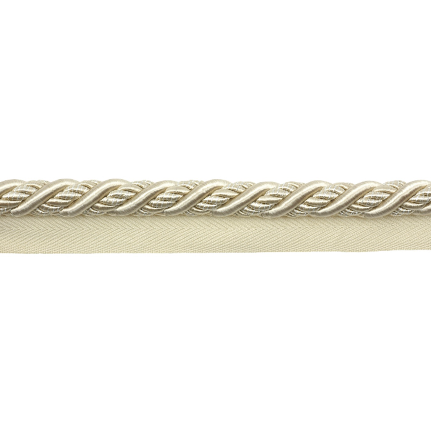Decorative pipping cord with braided pattern on a white background
