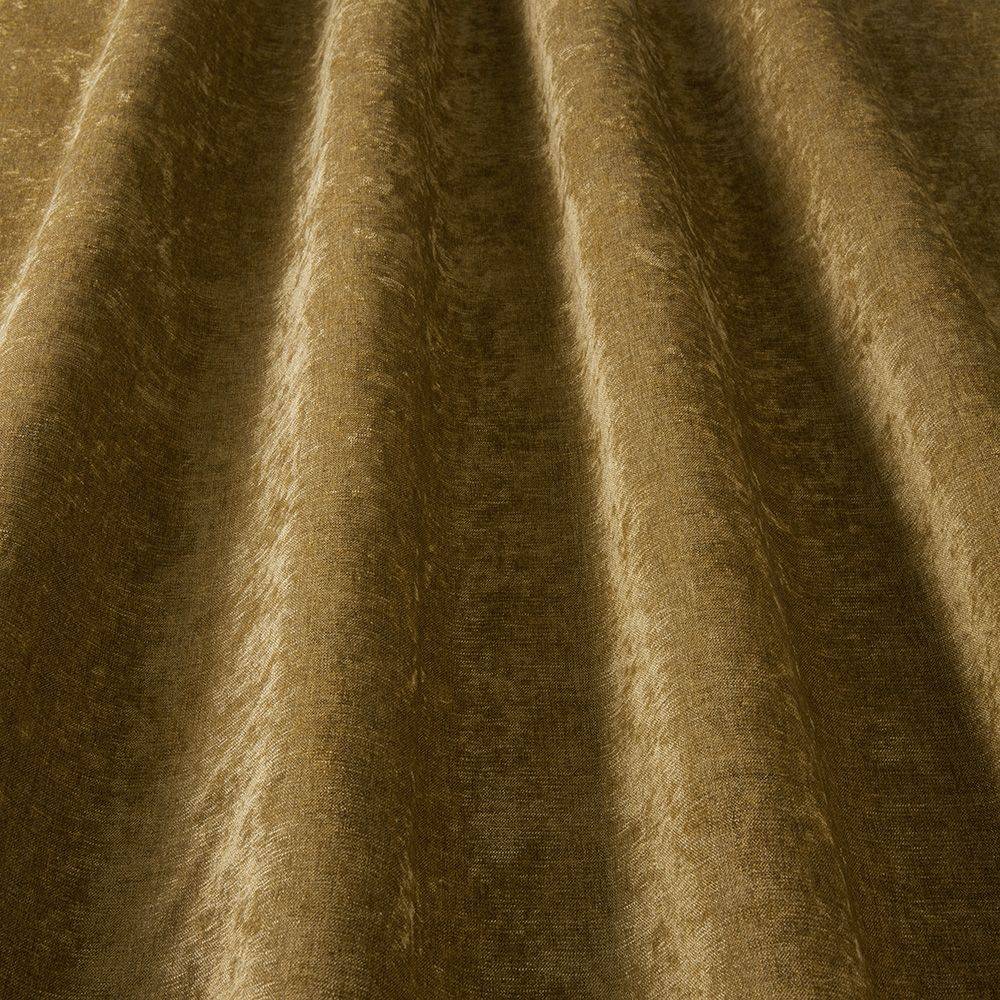 Luxurious Grosvenor Contract Chenille Antique Gold fabric draped to show soft sheen and texture, perfect for upholstery and contract use.