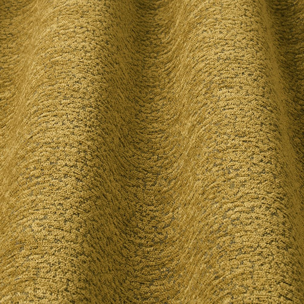 Close-up of mustard marl chenille fabric showcasing its textured surface and flexibility, perfect for durable contract upholstery applications.