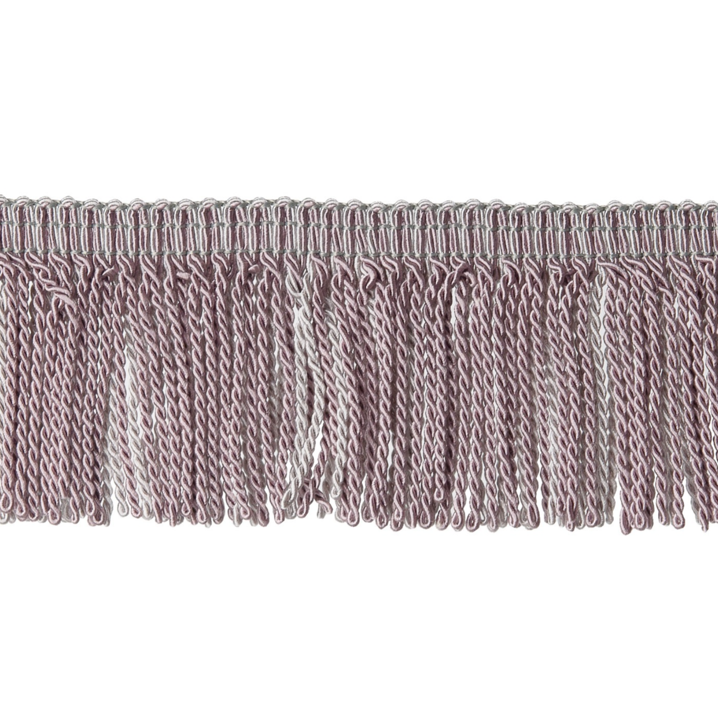 Close-up of a textured fabric fringe on a white background