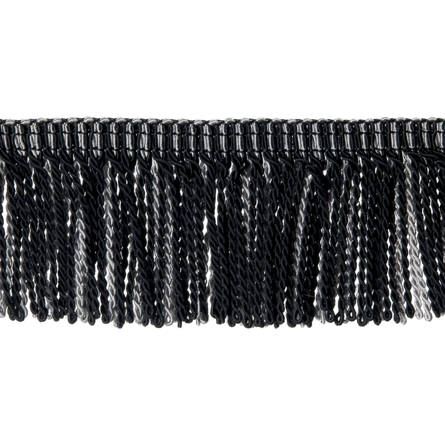 Black fringe trim on a white background