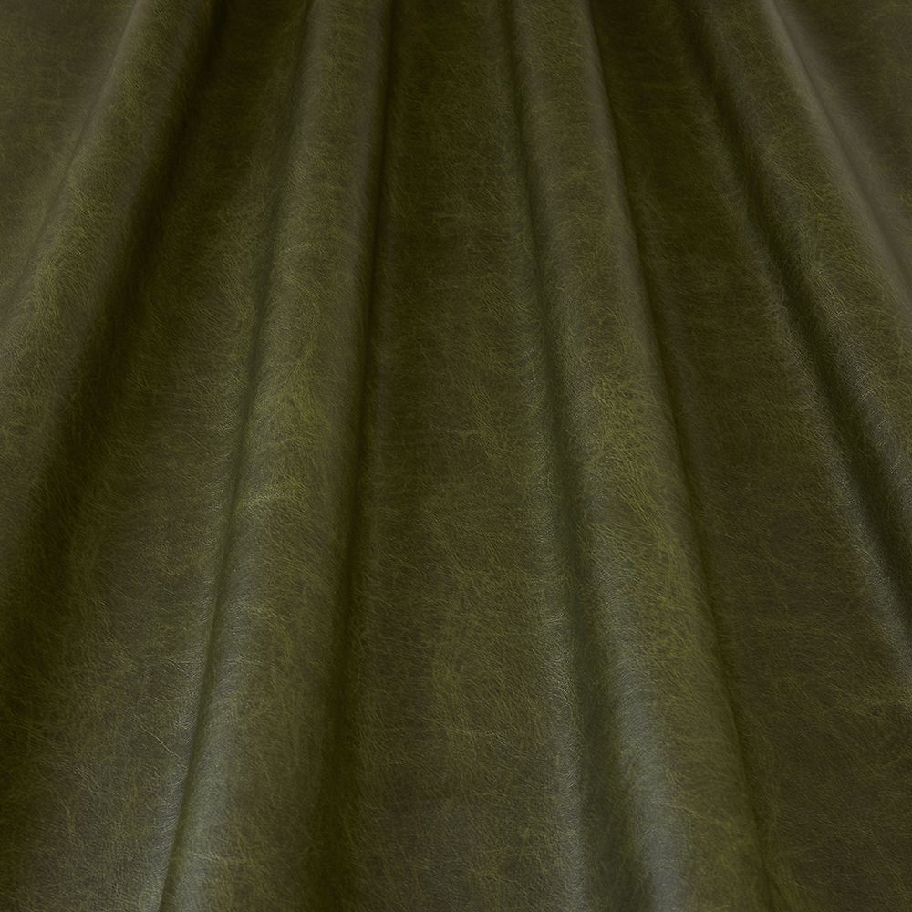 Pommel Contract Seaweed leather-look vinyl draped to showcase its flexibility and rich green tone, perfect for upholstery and waterproof applications.