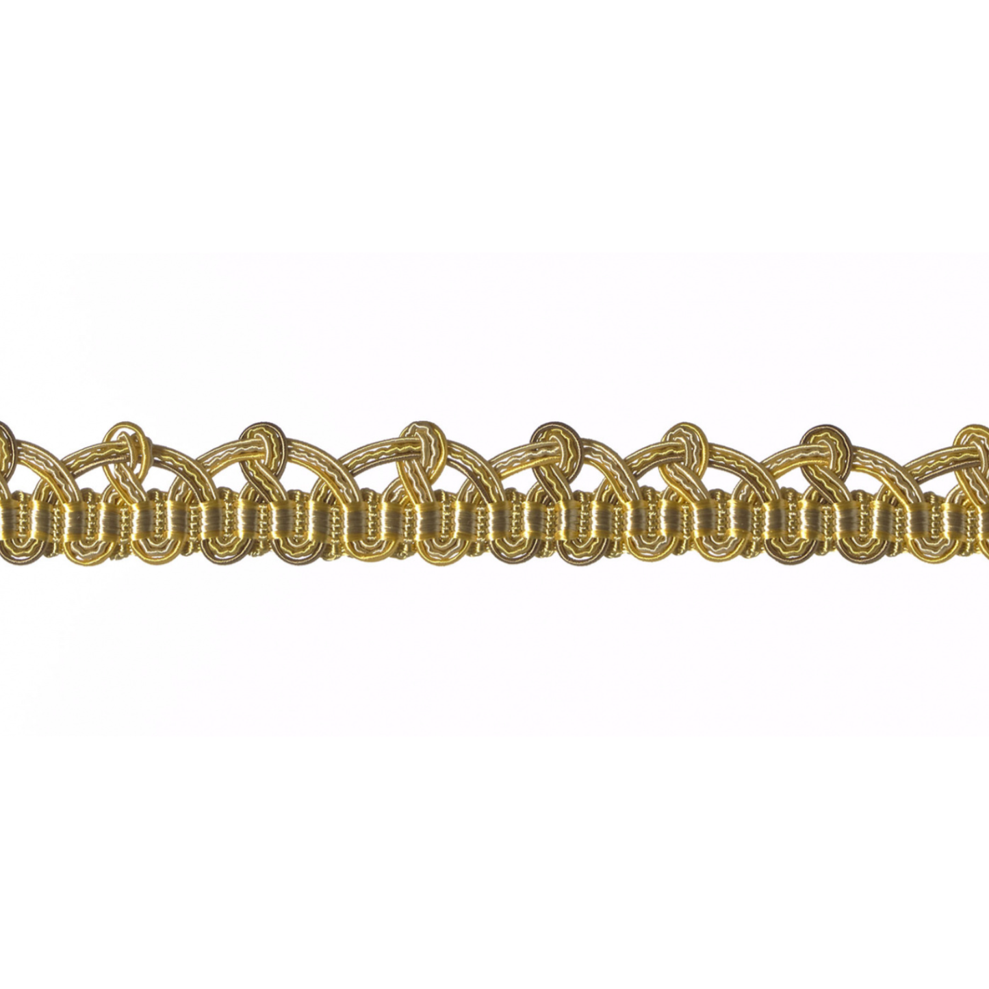 Gold braided trim on a white background