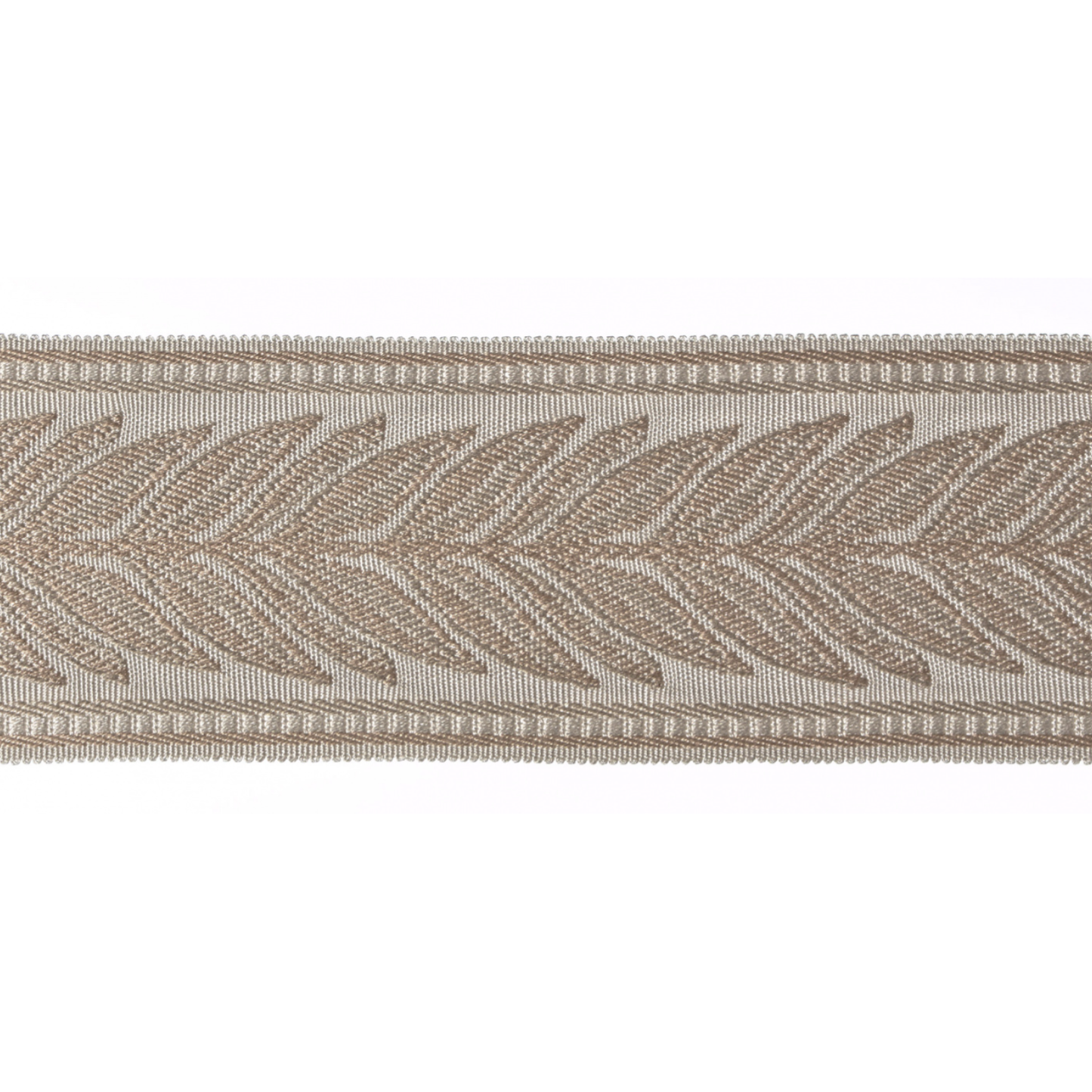 Decorative flat braid trim with leaf pattern on a white background