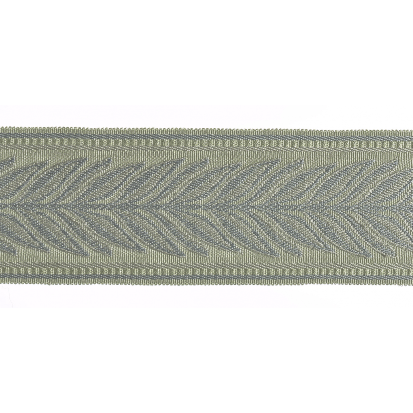 Textured flat braid trim with leaf pattern on a white background