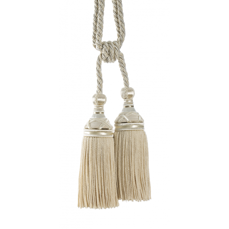 Two tassel tieback in beige tassels on a white background