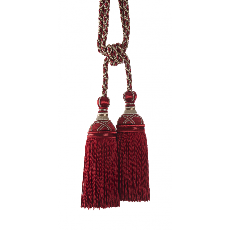 Red tassel tieback with a white background