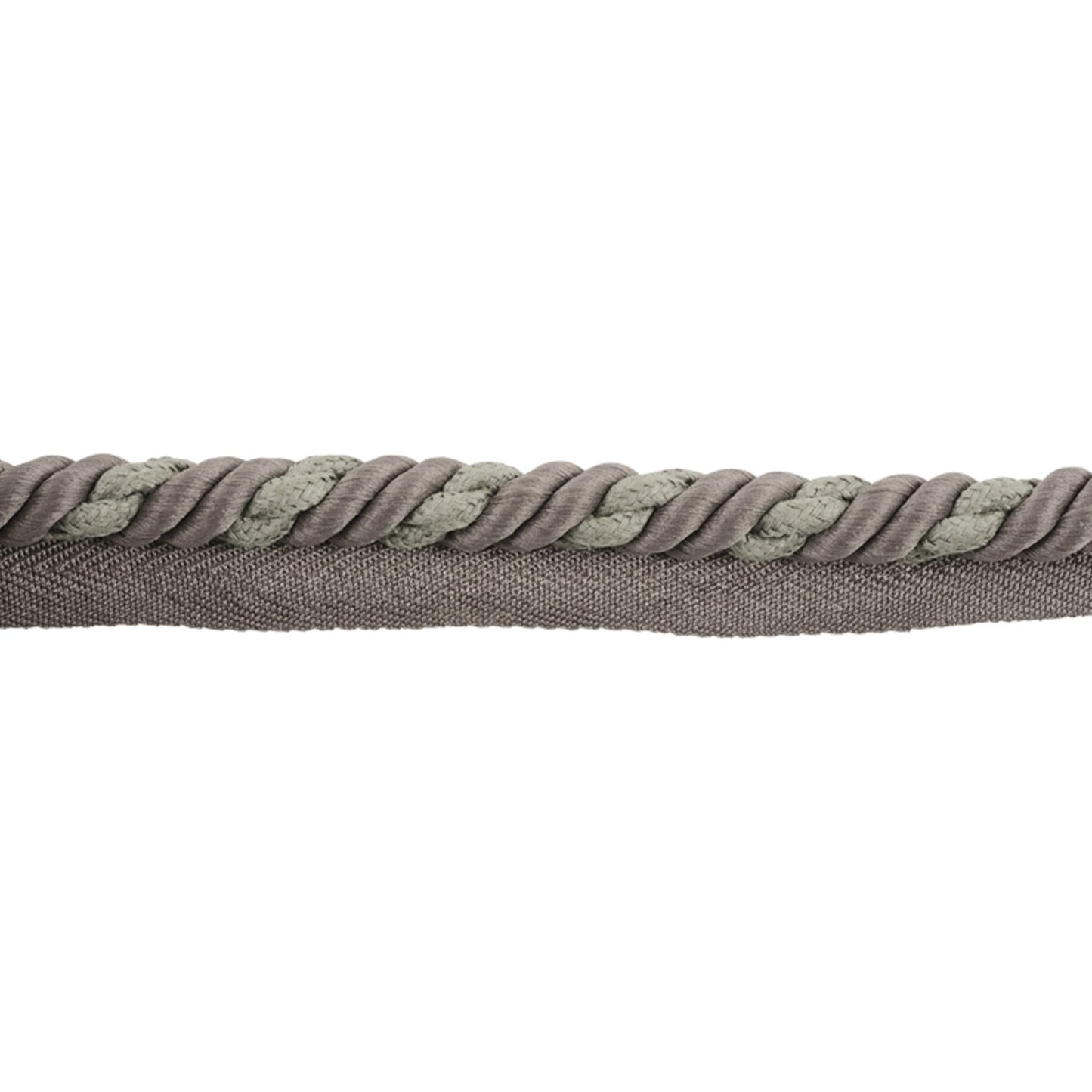 Close-up of a braided piping cord trim on a white background
