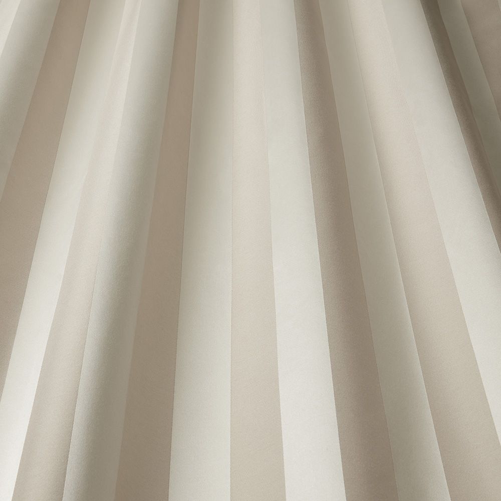 Close-up of Renaissance Stripe Taupe fabric showcasing its textured vertical taupe and cream stripes, perfect for home decor and crafting.