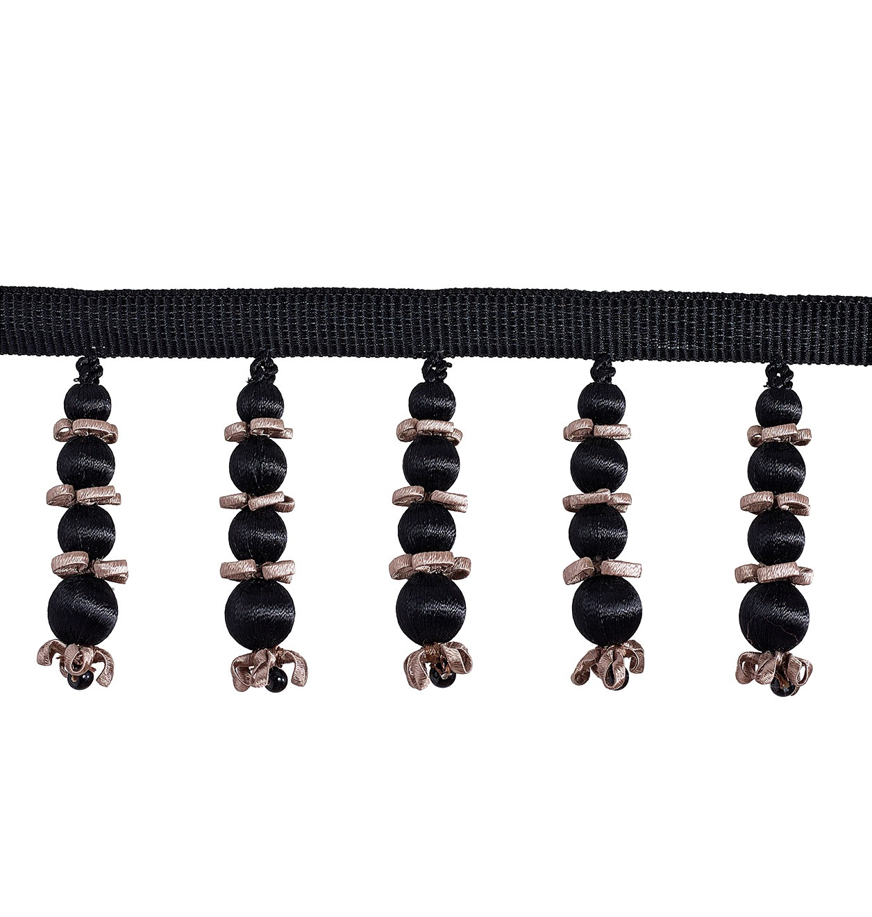 Valenza Beaded Drop Fringe 75mm Trim Black Truffle