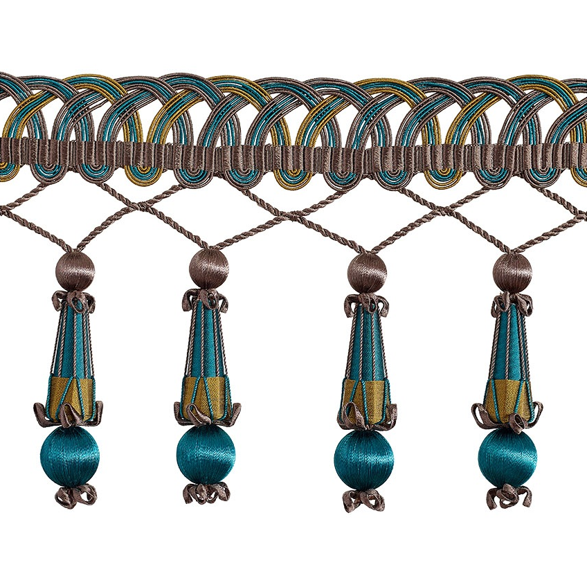 Valenza Decorative Beaded Pendant Fringe 14cm Trim Verdigris Royale