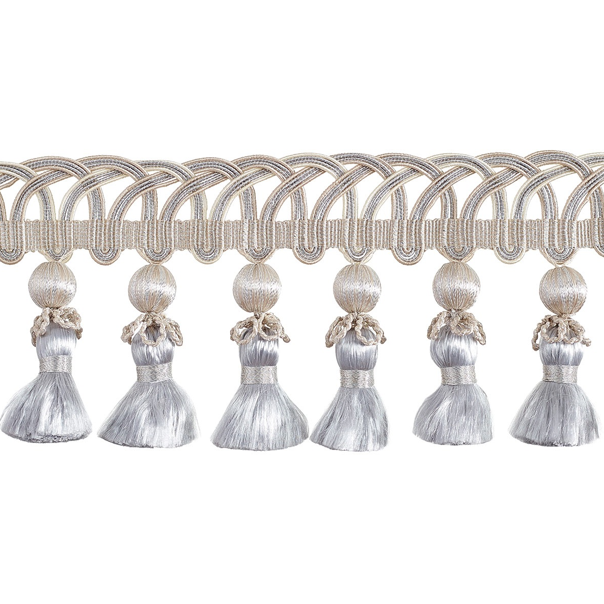 Valenza Looped Gimp Beaded Tassel Fringe 75mm Trim Alabaster Gilt