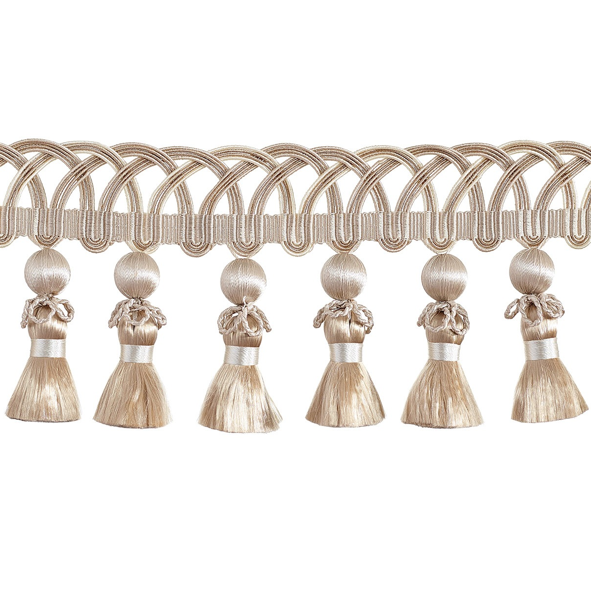 Valenza Looped Gimp Beaded Tassel Fringe 75mm Trim French Beige