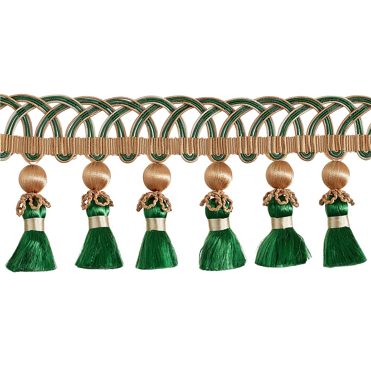 Valenza Looped Gimp Beaded Tassel Fringe 75mm Trim Medici Green