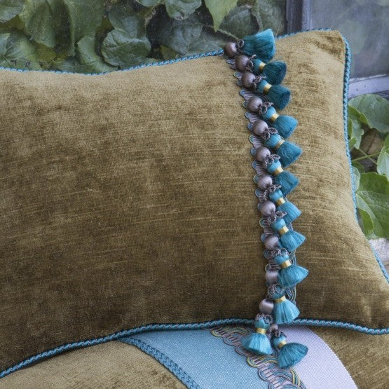 Valenza Looped Gimp Beaded Tassel Fringe 75mm Trim Verdigris Royale