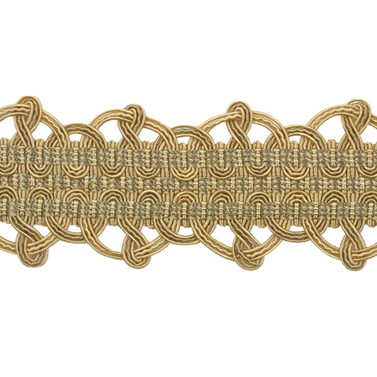 Decorative gold lace trim on a white background