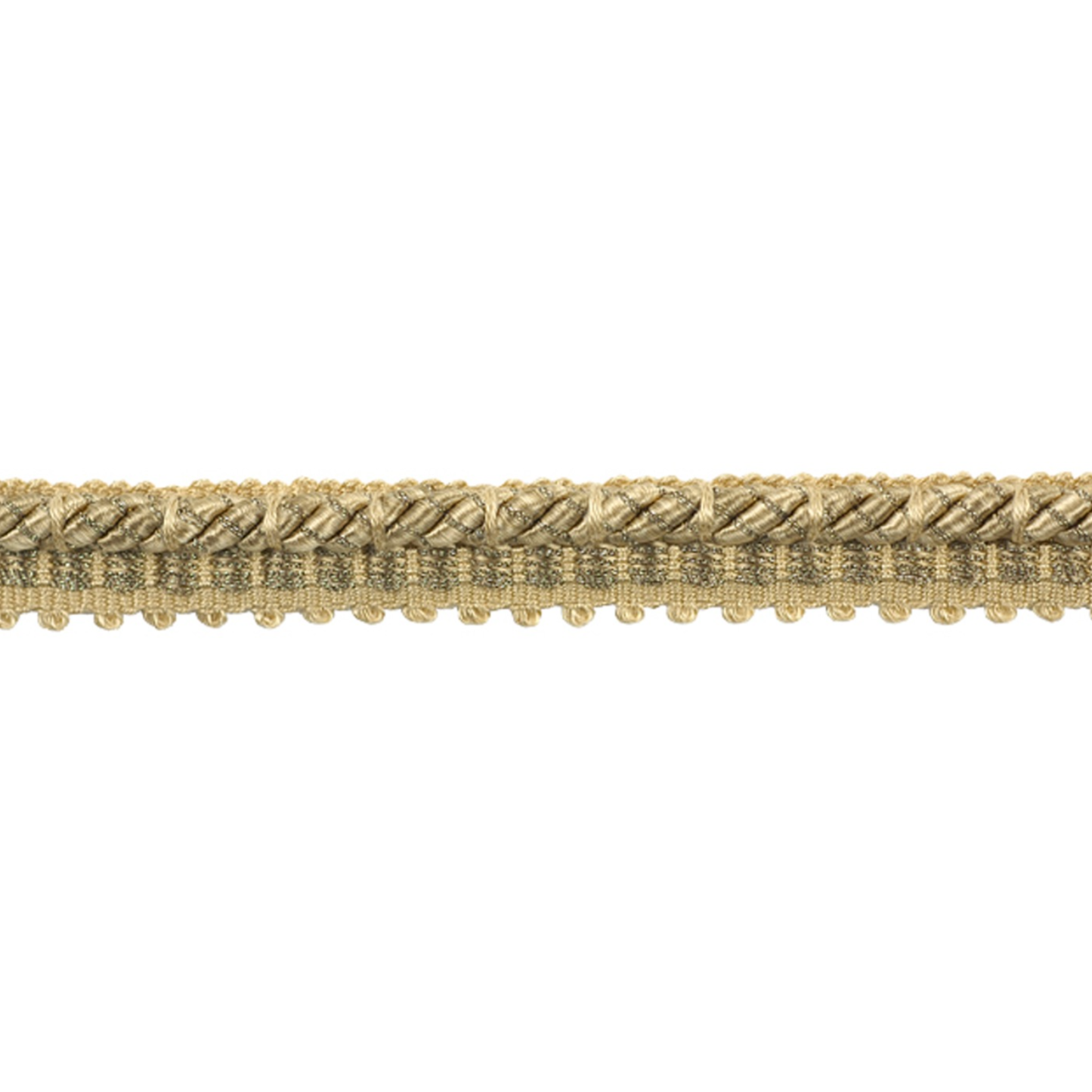Gold decorative gimp trim on a white background