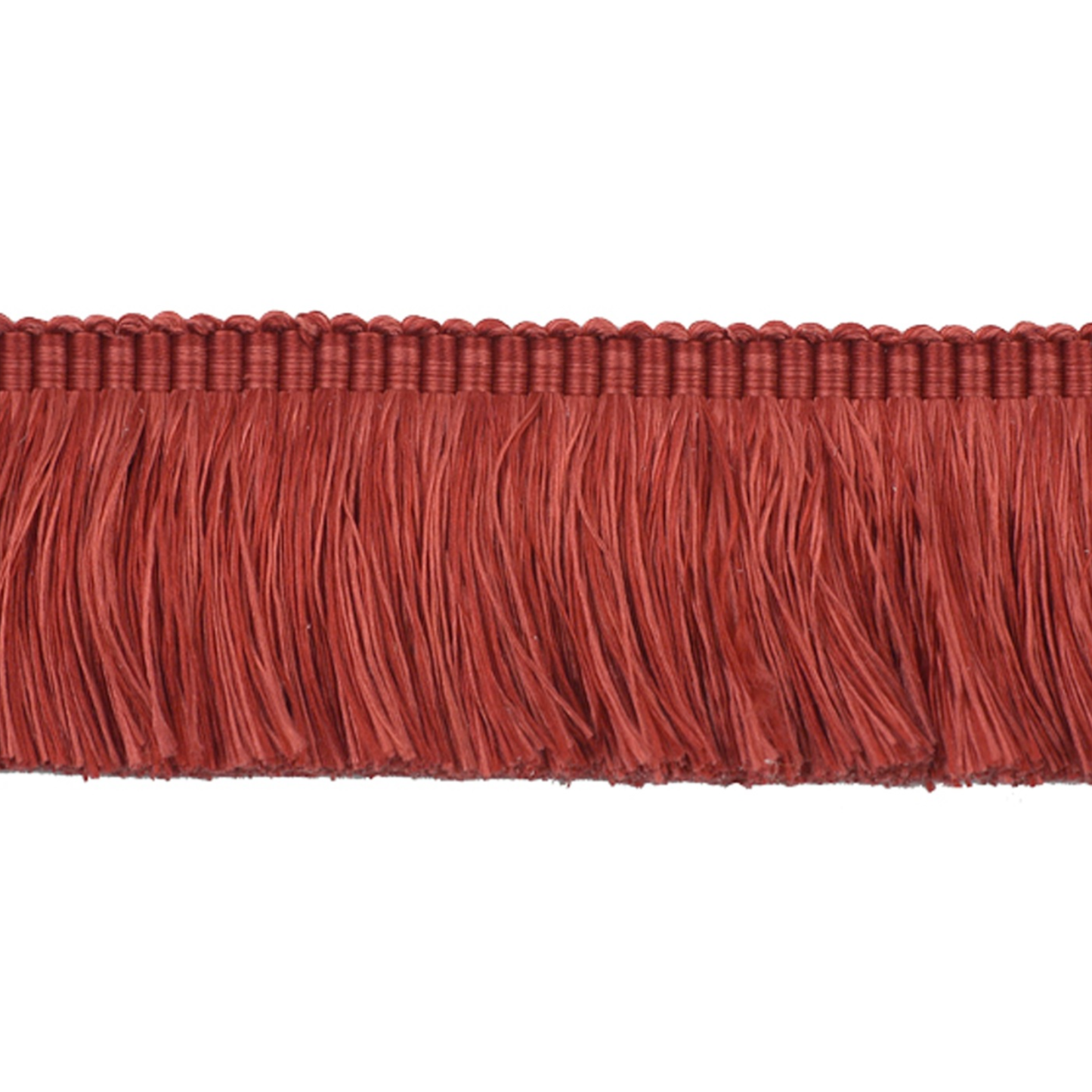 Red fringe trim on a white background