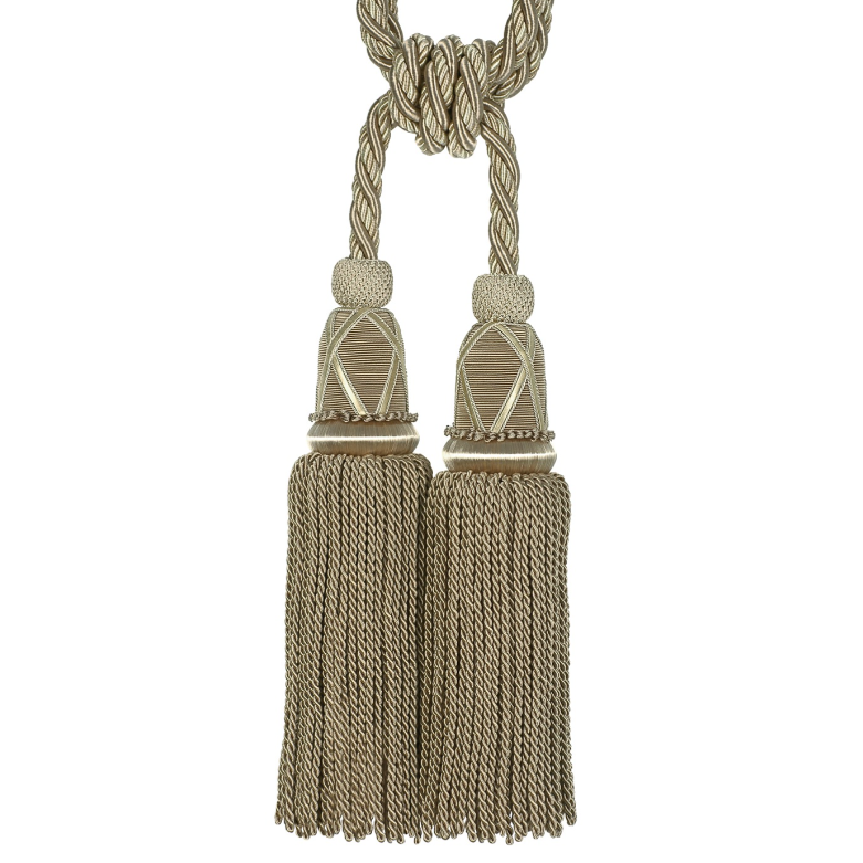 Decorative tassel tieback with braided design on a white background