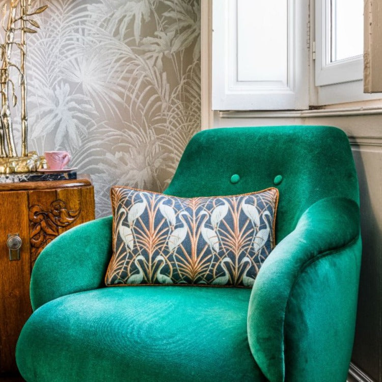 Nouveau Heron Navy Rectangular Piped Edge Cushion