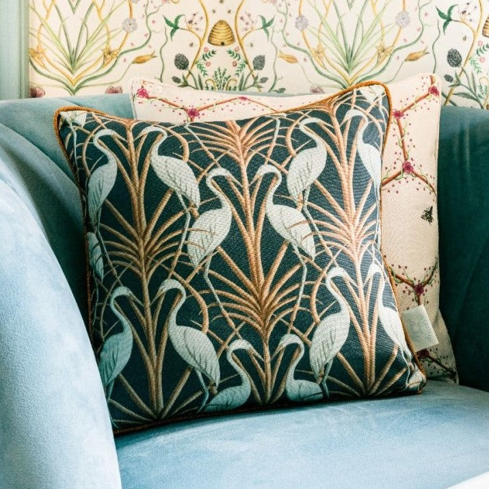 Nouveau Heron Navy Piped Edge Scatter Cushion