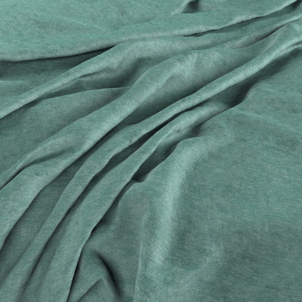 Soft teal chenille fabric with a luxurious, textured finish and gentle drape.